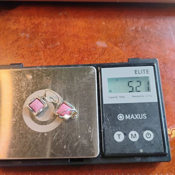 "B" Israel Hand Hammered Sterling Silver 925 Faceted Pink Rose Quartz Earrings - Picture 6 of 7